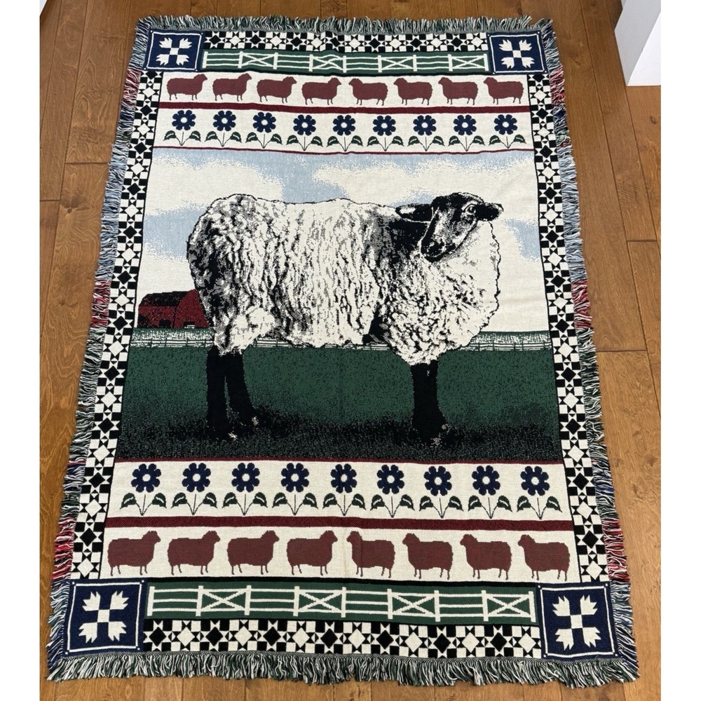 Vintage Sheep Tapestry Throw Blanket Cottagecore Farmhouse Wall Hanging